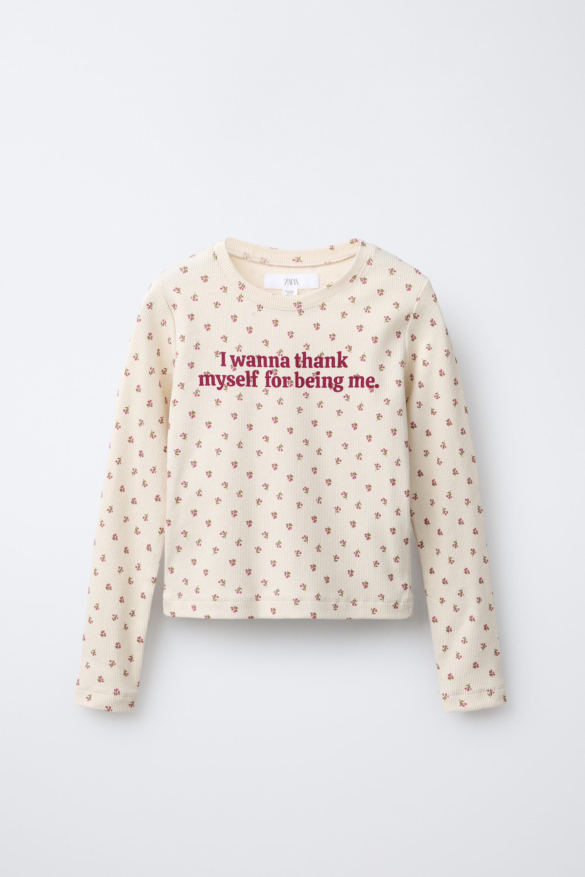 FLOWERS AND TEXT T-SHIRT - Beige | ZARA United States