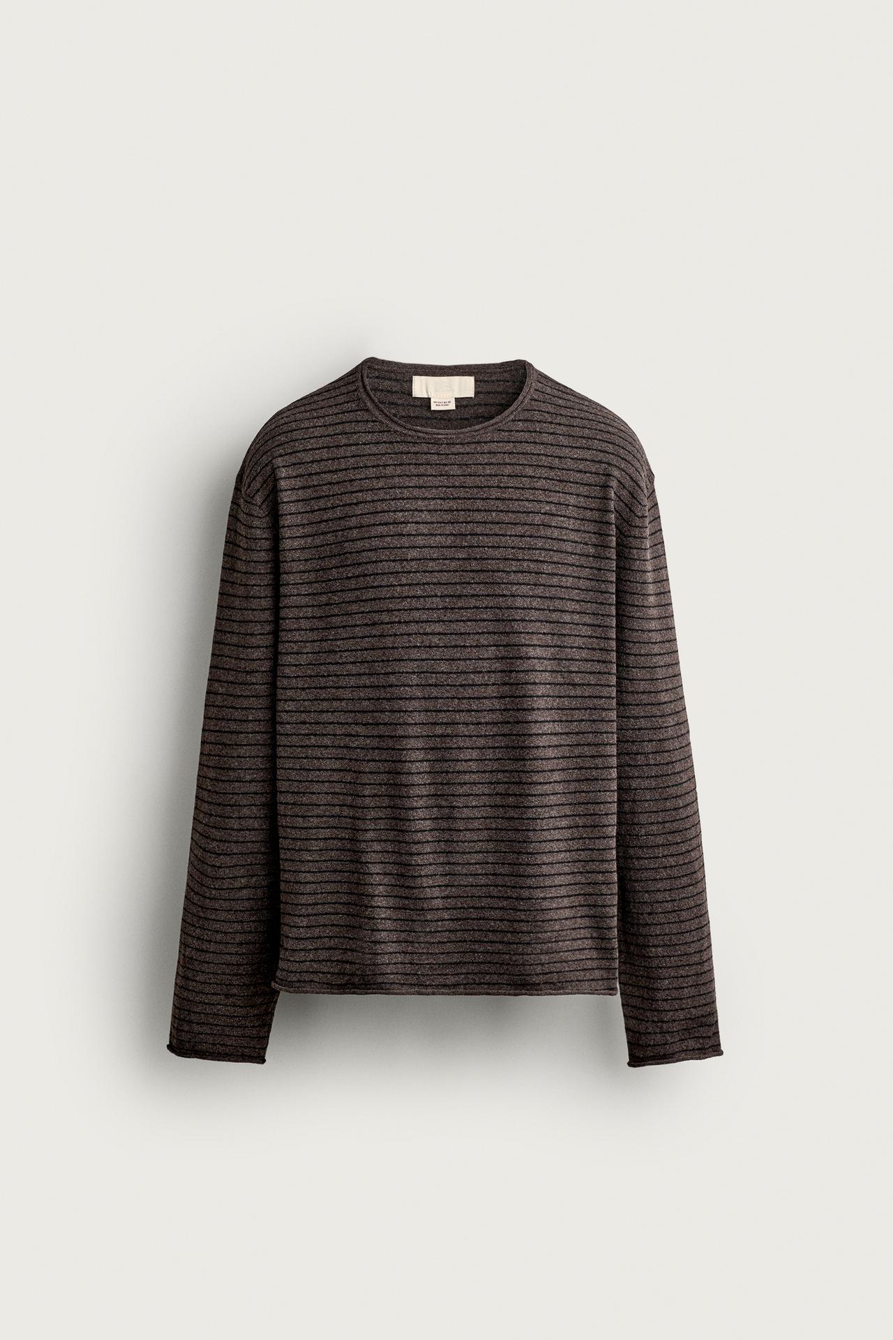 STRIPED RELAXED FIT SWEATER — Brown