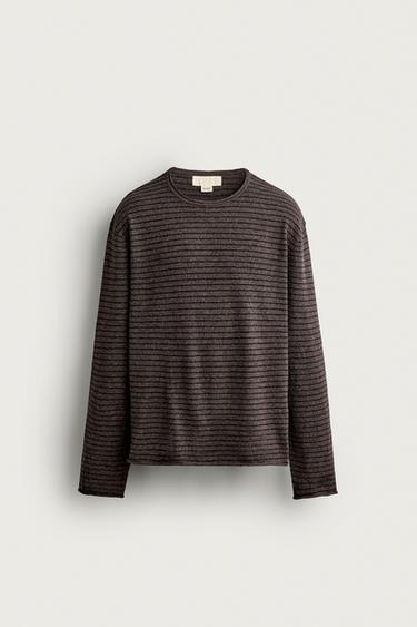 STRIPED RELAXED FIT SWEATER — Brown 1
