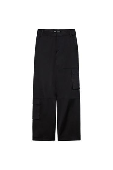 SATIN MULTI-POCKET CARGO TROUSERS