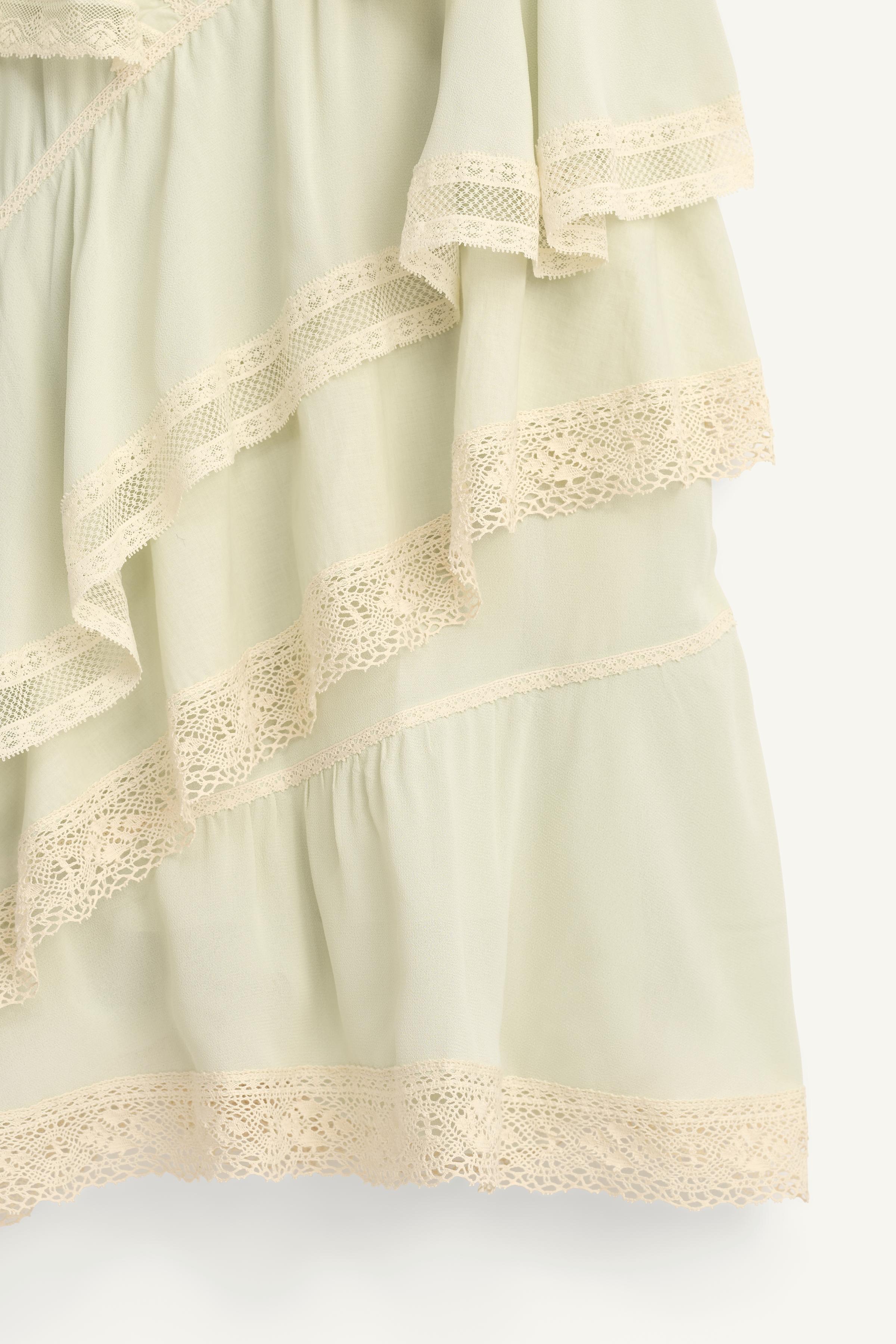LIMITED EDITION LACE RUFFLE DRESS - Light green | ZARA United States LIMITED EDITION LACE RUFFLE DRESS - Light green | ZARA United States
