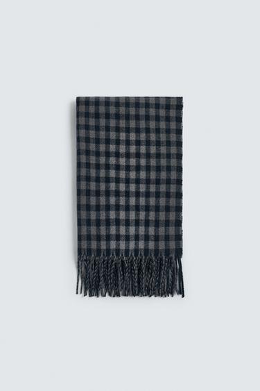 BUFANDA CUADROS - Gris azul de Zara