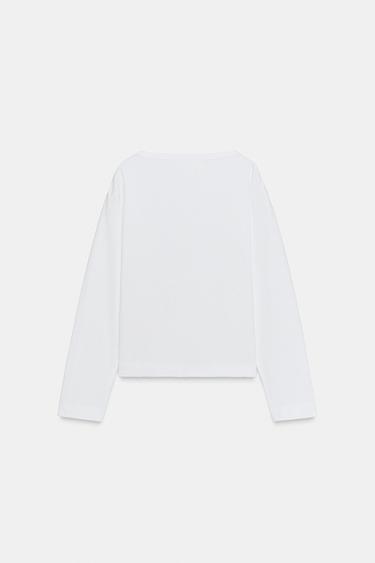 T-SHIRT COL BATEAU ÉTIQUETTE - Blanc de Zara - Image 5