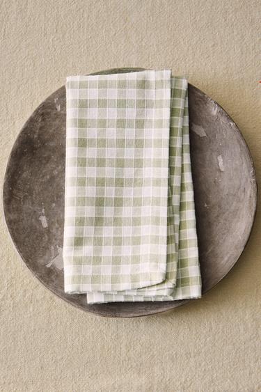 PACK OF GINGHAM COTTON NAPKINS (PACK OF 2) - Light green by Zara