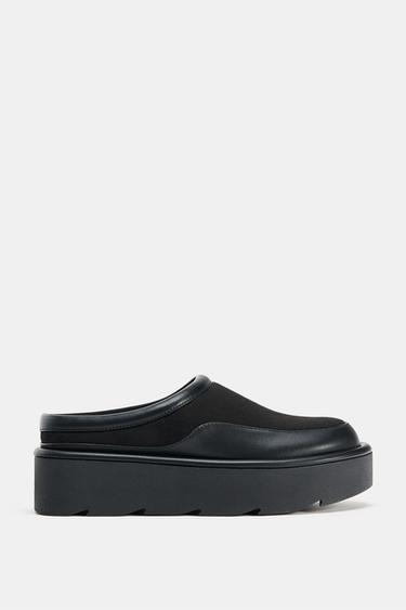 コンビ素材のプラットフォームクロッグサンダルブラック0Zaraのコンビ素材のプラットフォームクロッグサンダル - ブラック - 画像 0