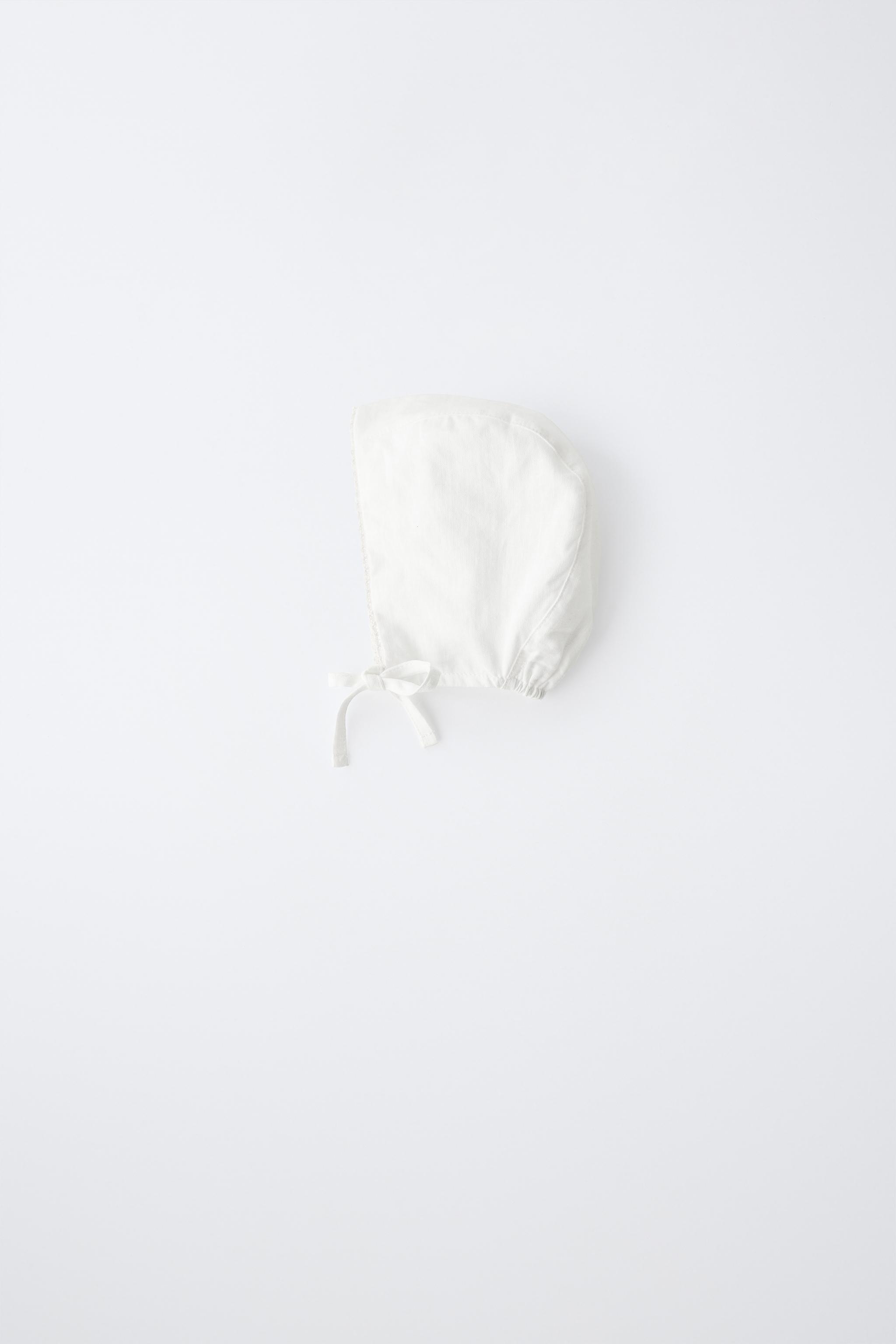 LINEN AND COTTON LACE BONNET — White