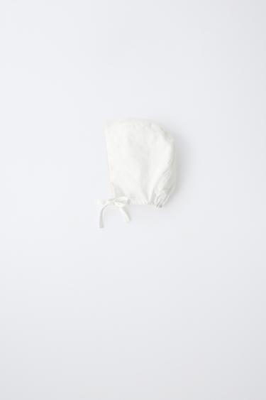 Zara LINEN AND COTTON LACE BONNET - White