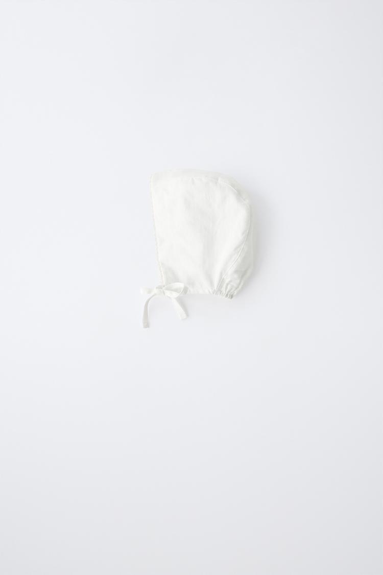 LINEN AND COTTON LACE BONNET — White