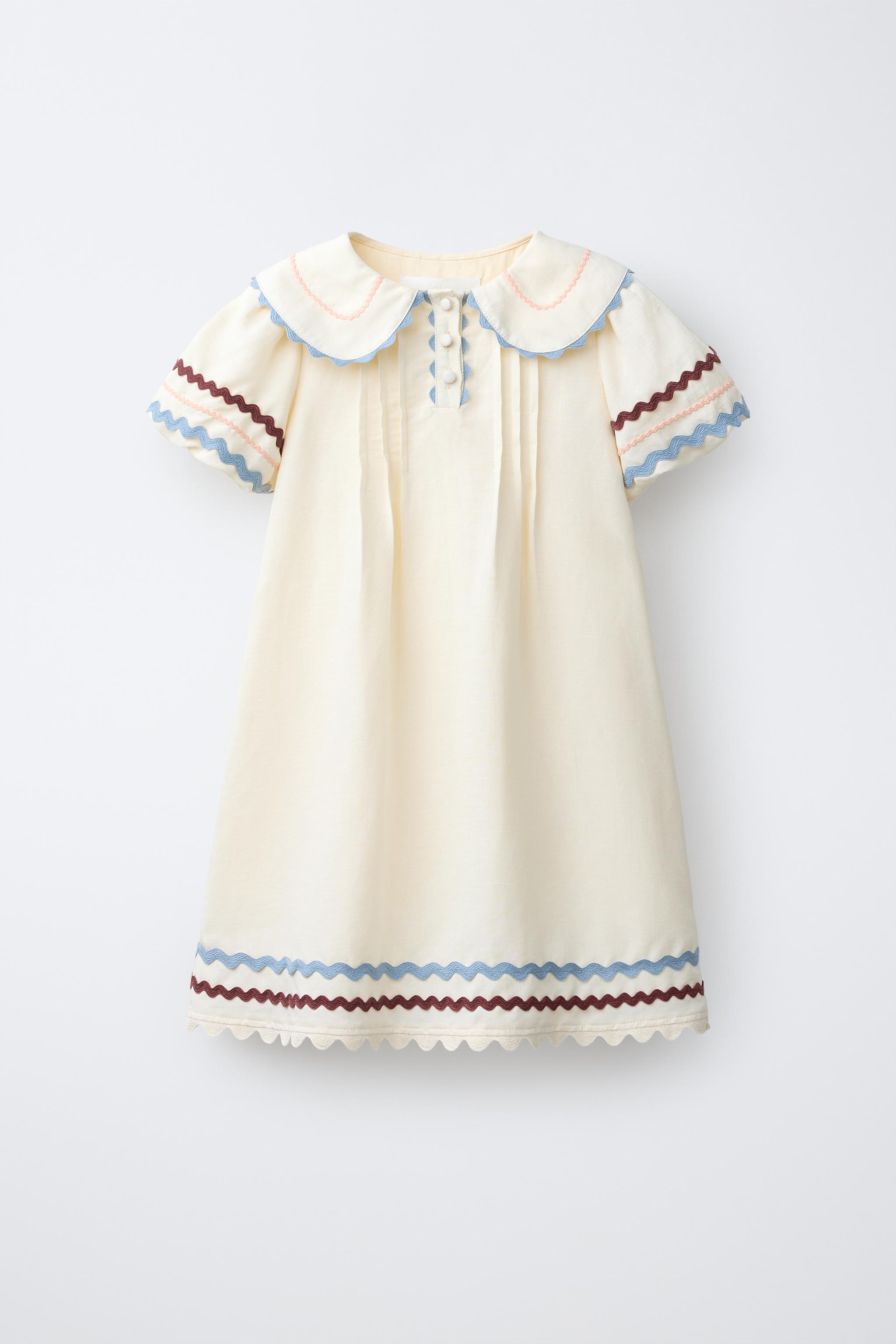 CONTRASTING SCALLOPED LINEN DRESS