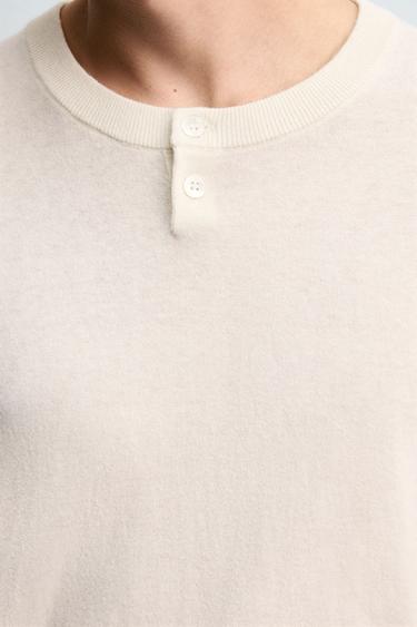 COTTON-CASHMERE BUTTON NECK SWEATER - Ecru by Zara - Image 5