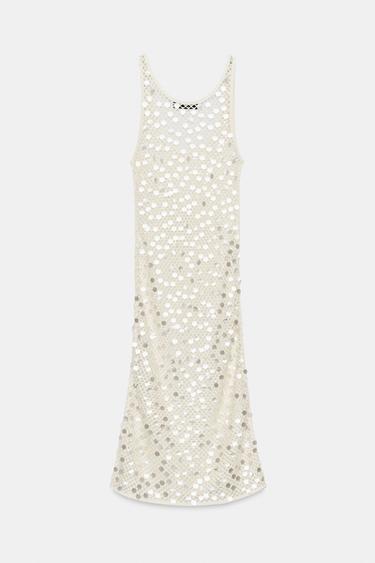 SEQUINNED MESH MIDI DRESS - Ecru by Zara - Image 5