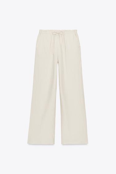 Zara TEXTURED WEAVE PANTS - Ivory