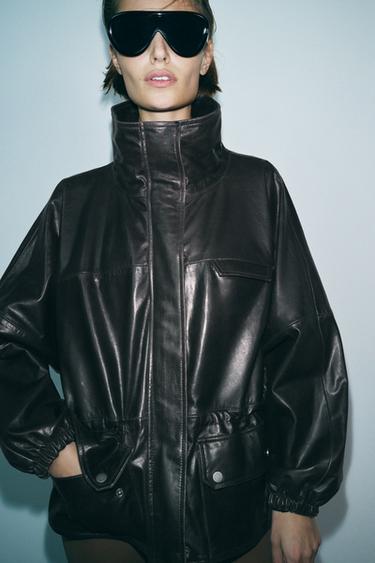 ΔΕΡΜΑΤΙΝΟ ΤΖΑΚΕΤ 100% ZW COLLECTION - Καφέ σκούρο του Zara - Εικόνα 0