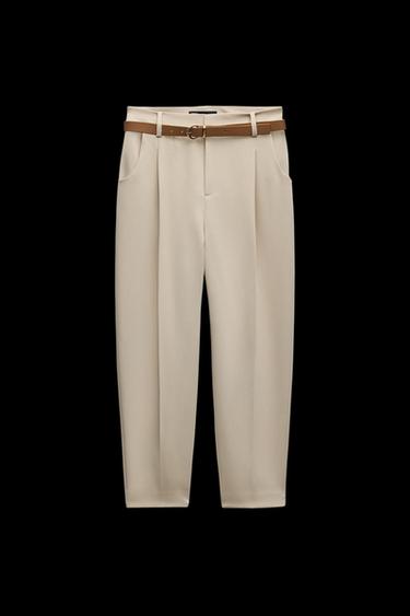DARTED TROUSERS WITH BELT - Light camel by Zara - Image 0