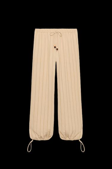 WIDE STRIPED TROUSERS WITH ELASTIC WAIST - Sand by Zara - Image 0