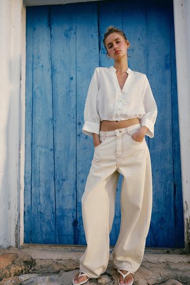 Z1975 MID-WAIST BARREL JEANS - Ecru by Zara