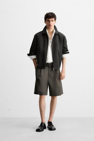 BELTED WIDE-LEG BERMUDA SHORTS - Taupe grey by Zara