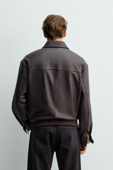 BLOUSON BOMBER EN CUIR AARON LEVINE X ZARA - Chocolat de Zara - Image 2