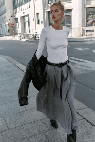 CAMISETA RIB BOTONES - Blanco de Zara