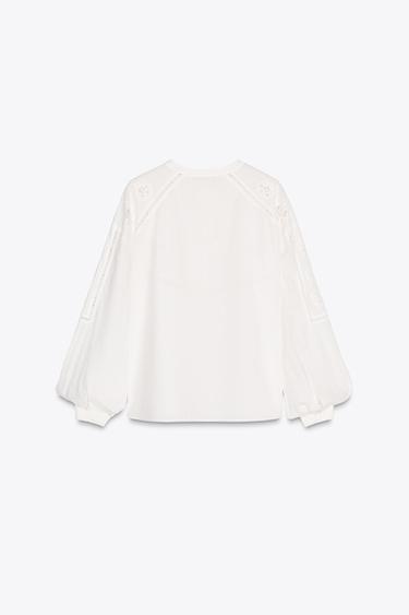 ZW COLLECTION EMBROIDERED OPENWORK BLOUSE - White by Zara - Image 6