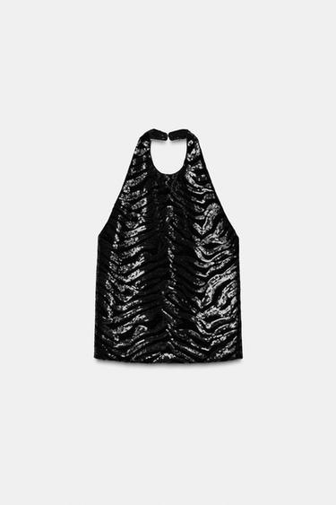 TOP HALTER LENTEJUELAS - Negro de Zara