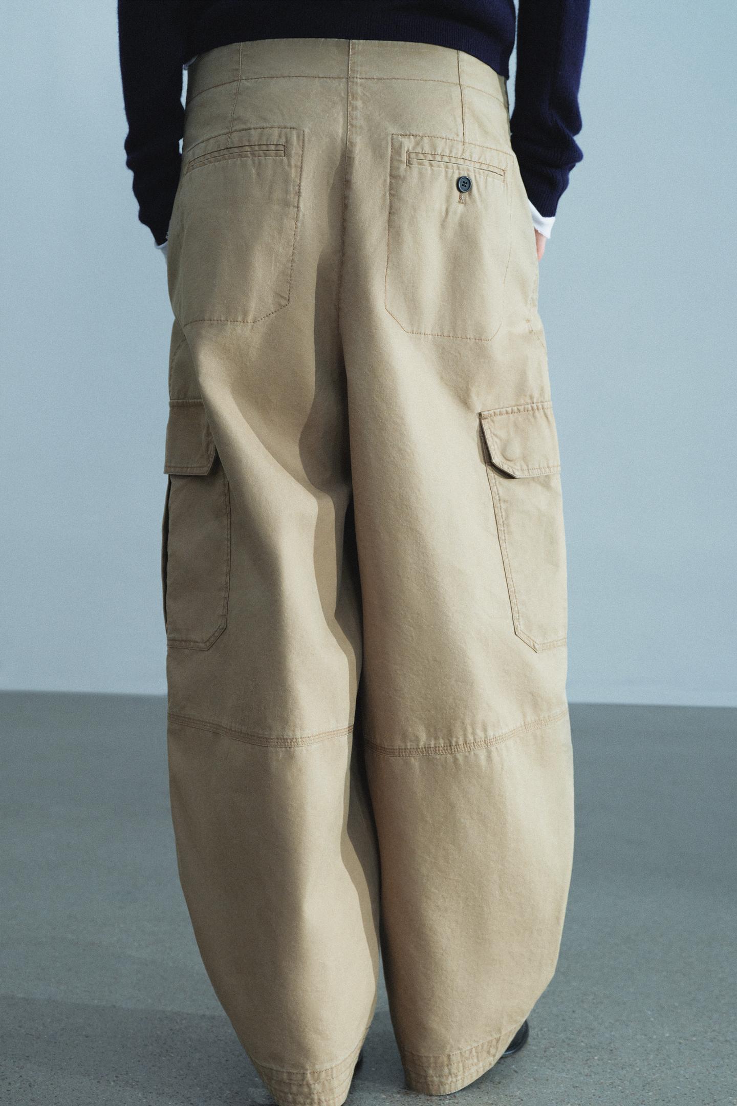 Женские брюки Zara ZW Collection Cargo, цвет: Коричневый / Серо-коричневый — фото 5