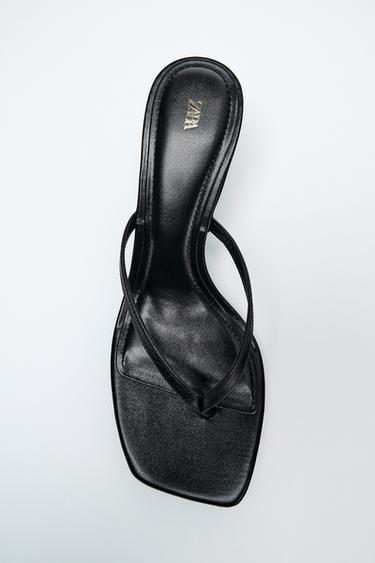 LEATHER STRAPPY HEEL SANDALS - Black by Zara