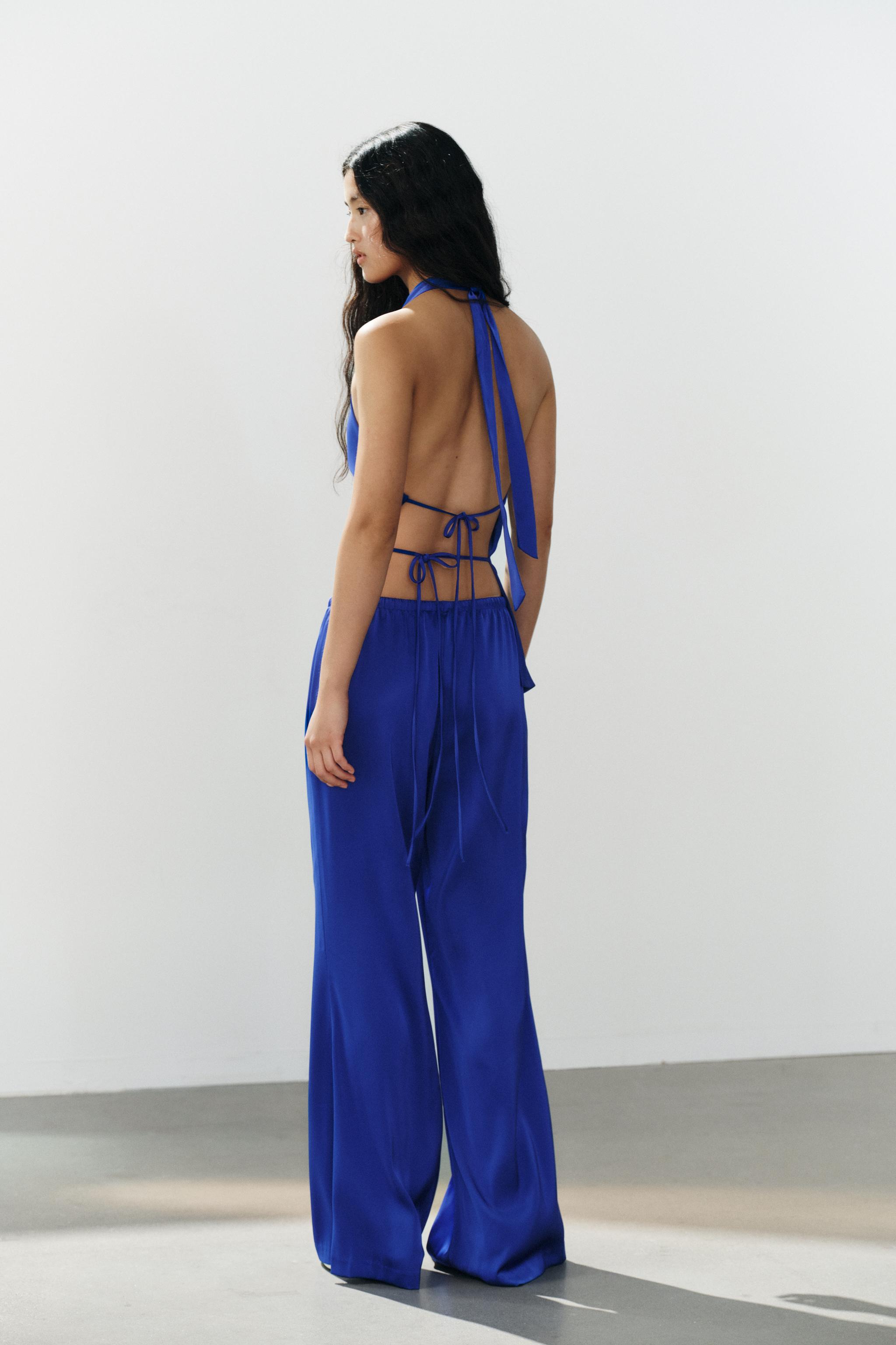 SATIN DRAWSTRING PANTS — Electric blue