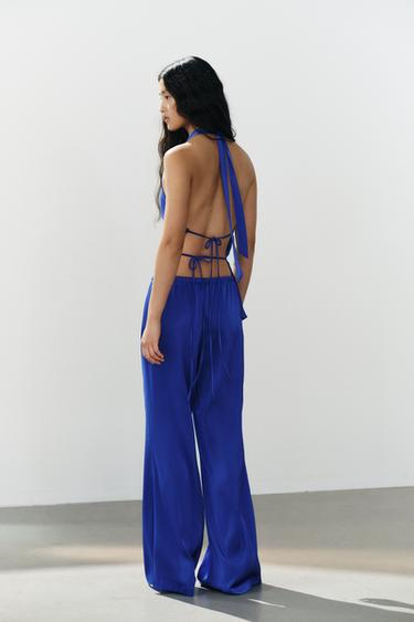 Zara SATIN DRAWSTRING PANTS - Electric blue