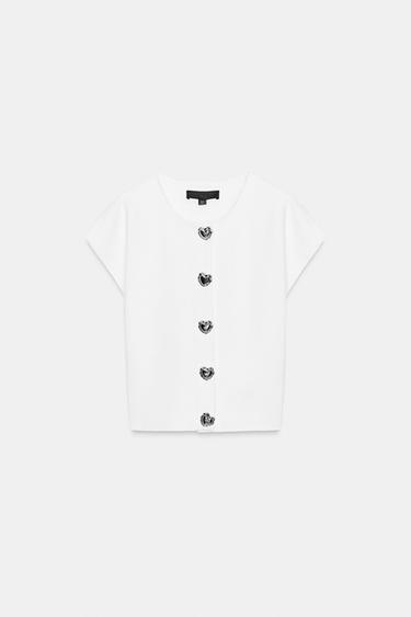 TOP PUNTO BOTONES CORAZÓN - Blanco de Zara - Imagen 0