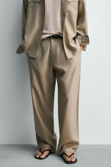 PANTALON FLUIDE À PLIS - Vert olive de Zara - Image 2