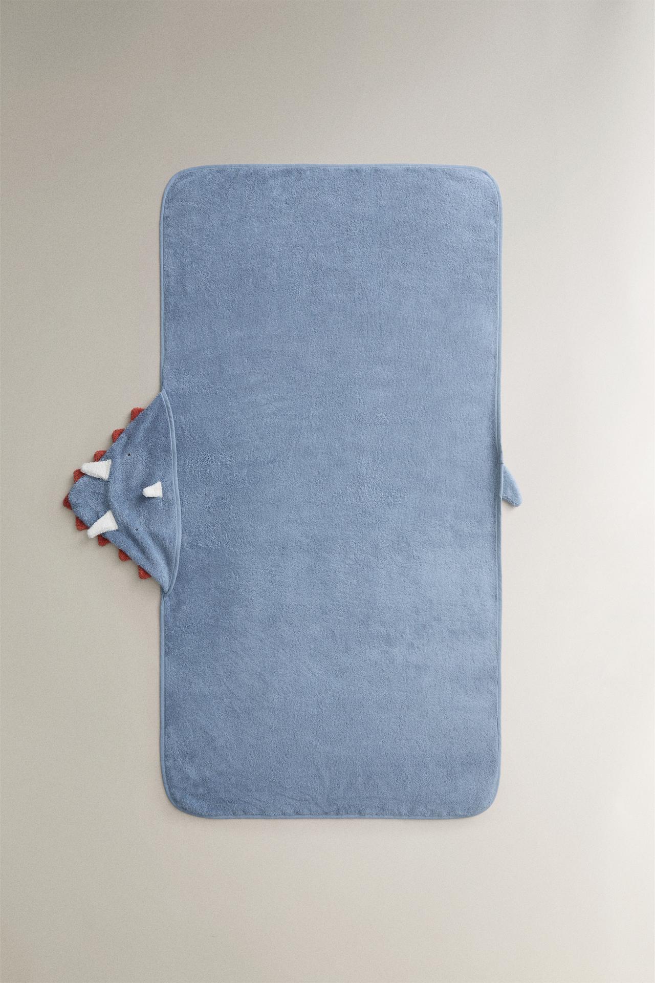 KIDS DINOSAUR HOODED BATH TOWEL — Blue