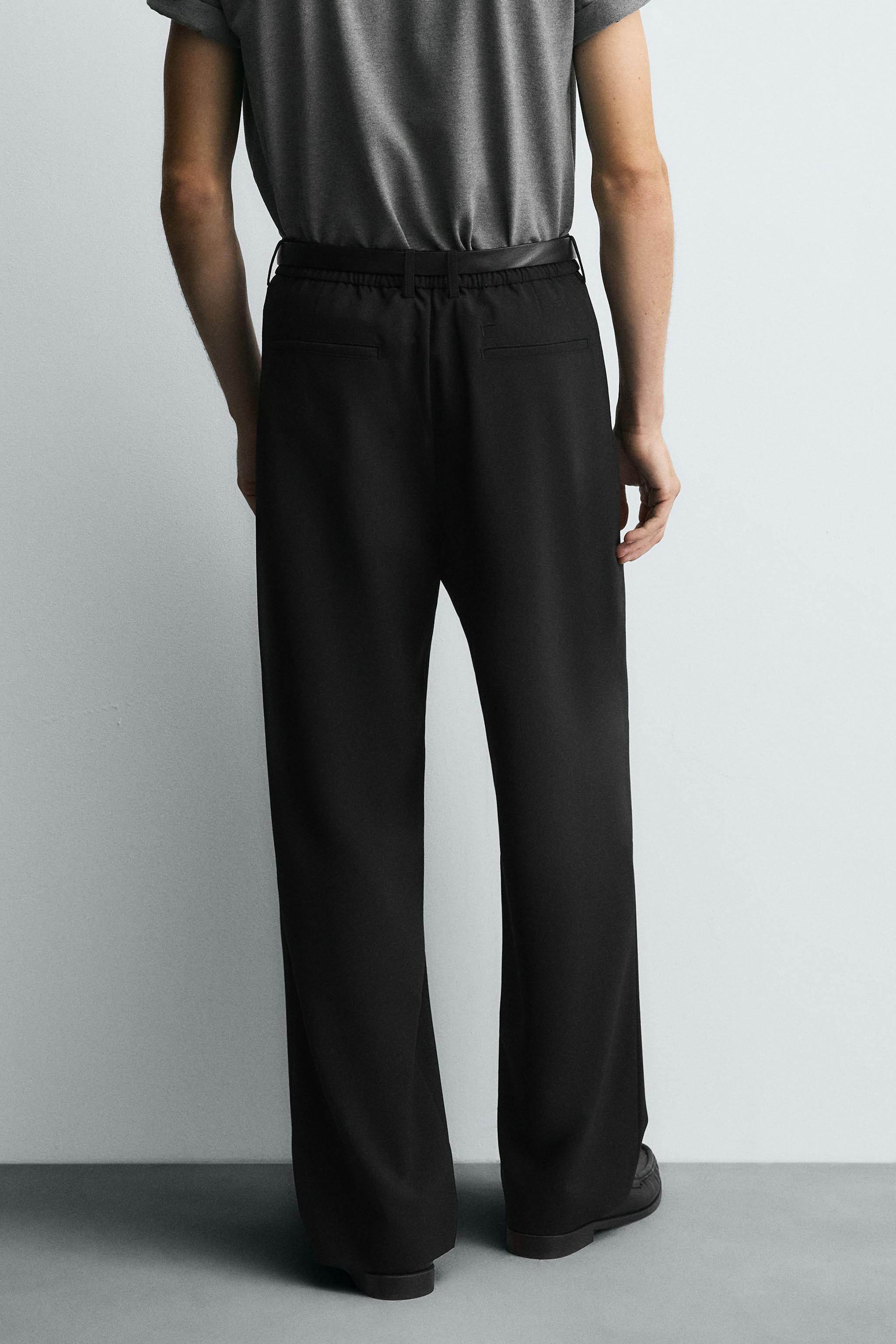 CALÇA WIDE FIT COM PREGAS - Preto | ZARA Brasil