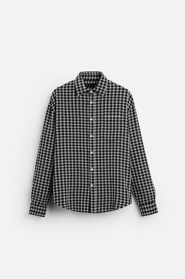 Zara TEXTURED PLAID SHIRT - Black