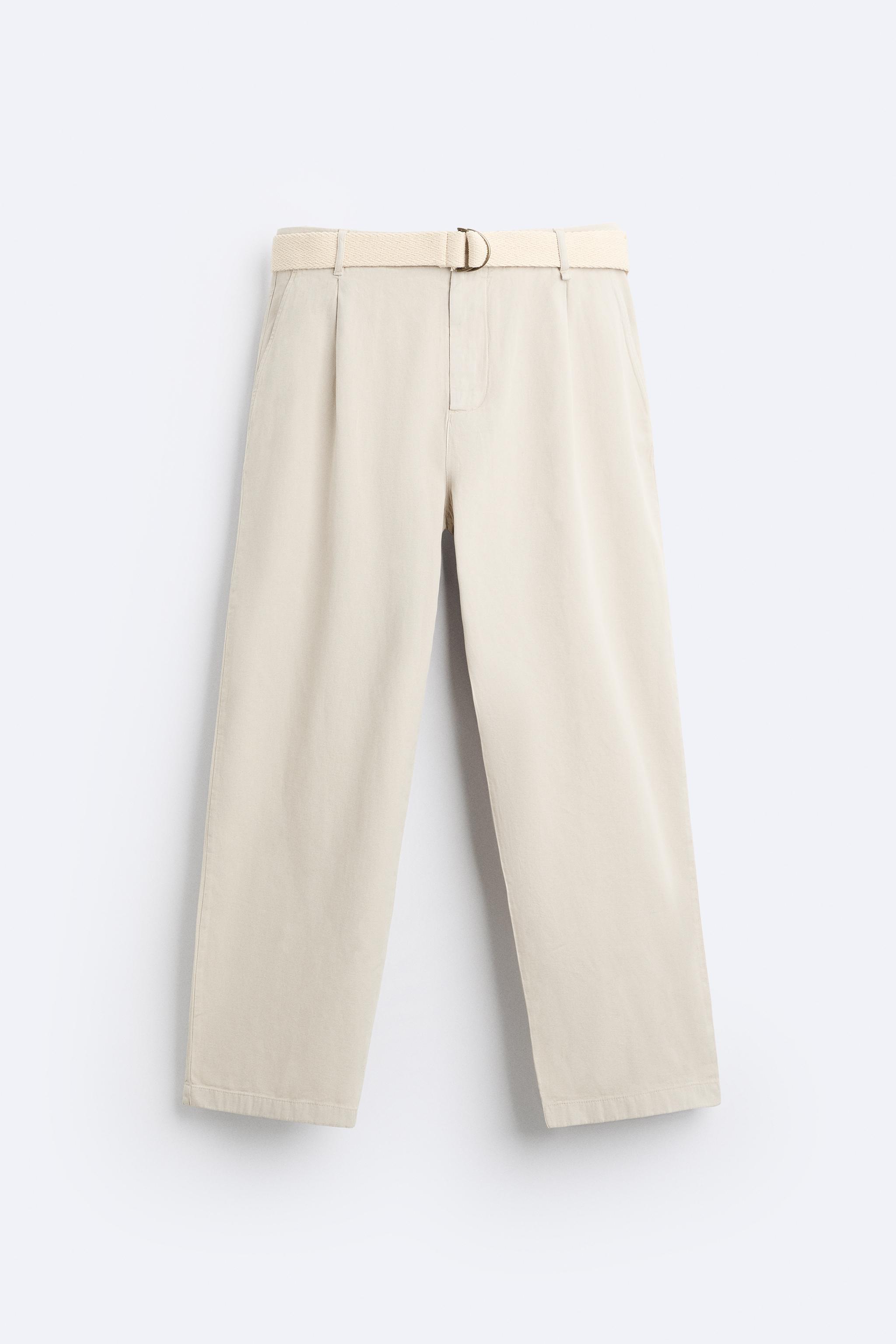 BELTED COTTON - LINEN PANTS - Stone | ZARA Canada