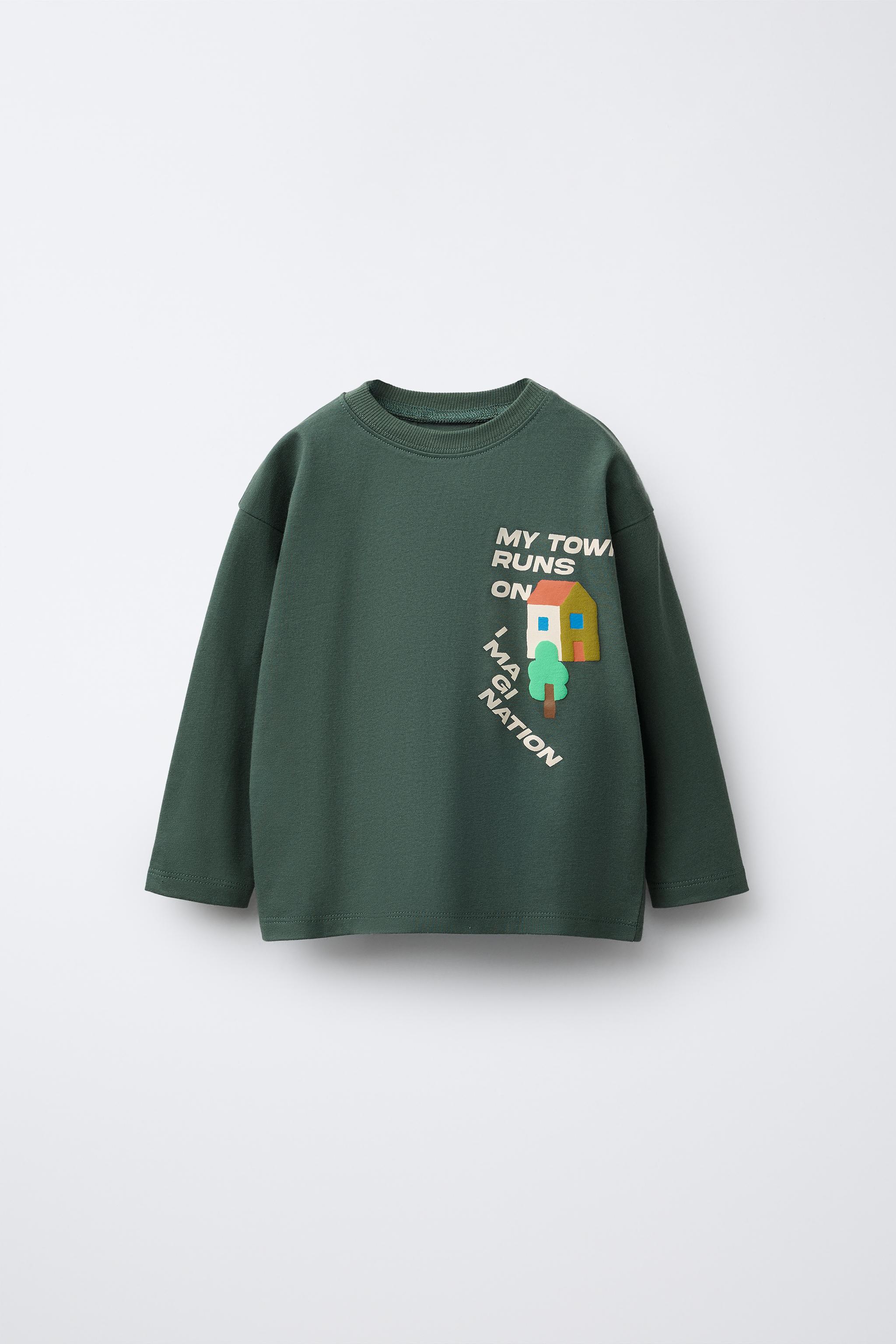 レリーフ加工ランドスケープTシャツ - ダークグリーン | ZARA