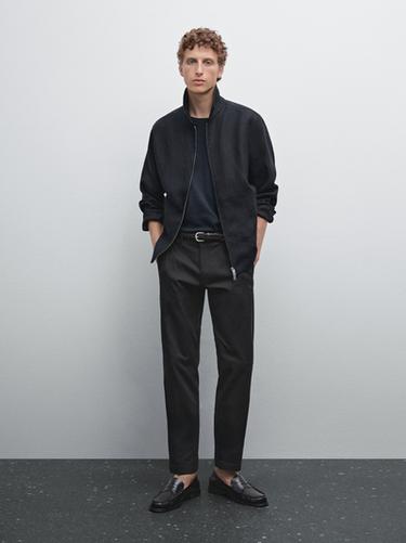 Zara Cotton blend slim fit trousers - Navy blue