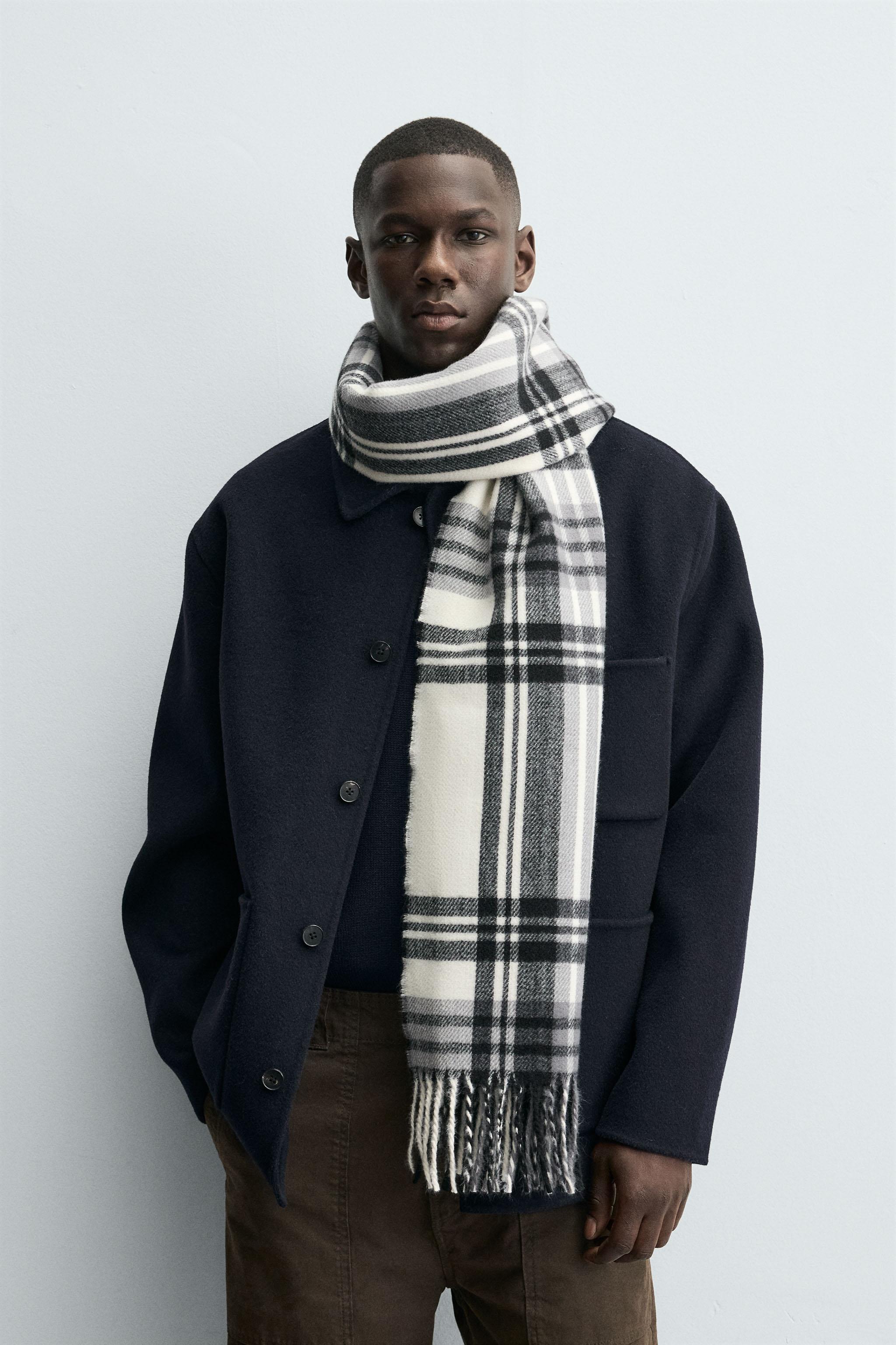 CHECK SCARF WITH FRINGING - Black / Ecru | ZARA Turkey