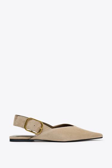 SPLIT SUEDE SLINGBACK SHOES WITH BUCKLE - Beige by Zara - Image 0