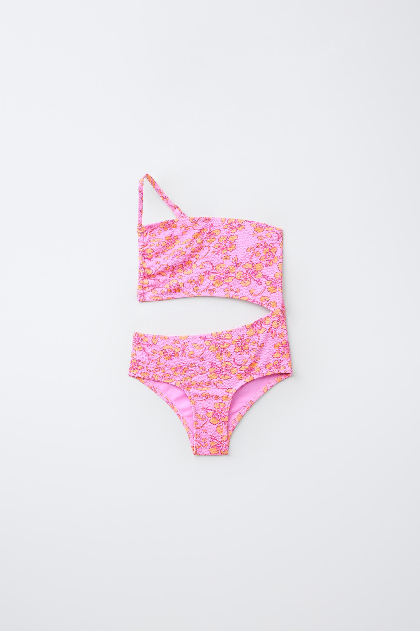 Купальник Hibiscus для детей, с вырезами — Zara, цвет: Розовый — фото 1