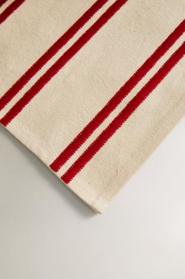 SET DE TABLE DOUBLE RAYURE BRODÉE - Rouge de Zara - Image 2