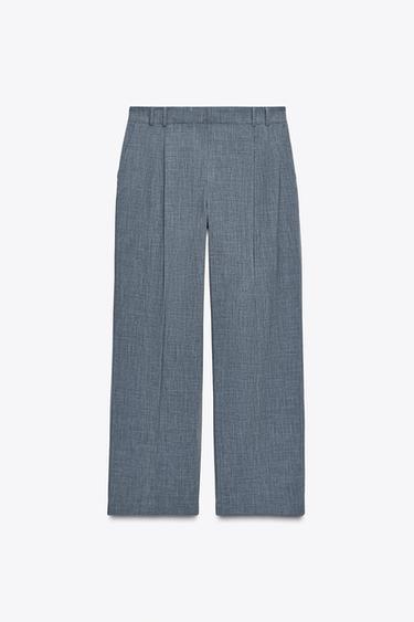 Zara DOUBLE BELT LOOP PANTS - Gray marl