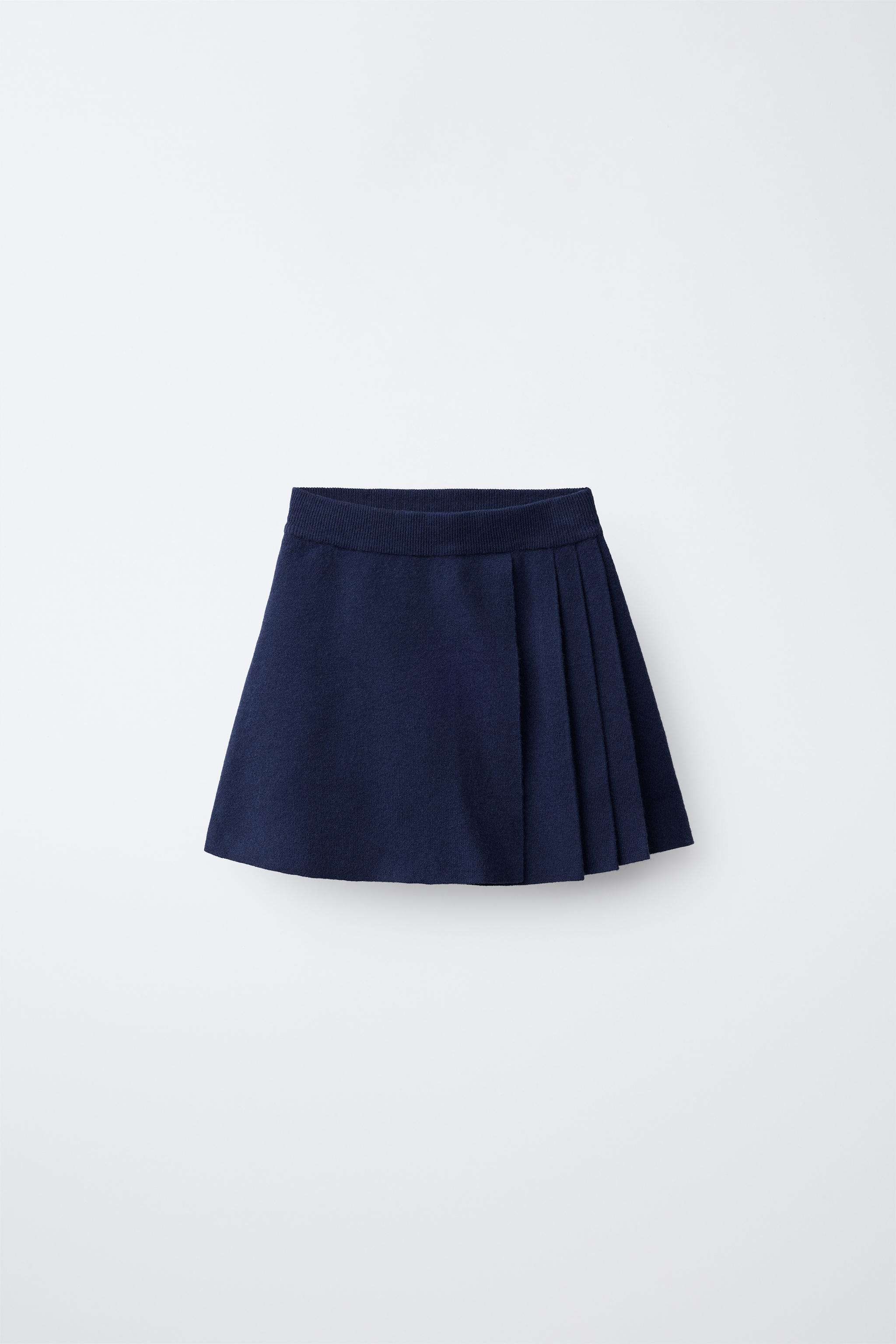 PLEATED KNIT SKIRT — Blue