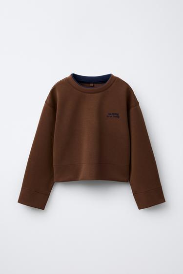 ТОЛСТОВКА ИЗ МОДАЛА С КОНТРАСТНЫМ ВОРОТНИКОМ — КОРИЧНЕВЫЙ от Zara — изображение 0