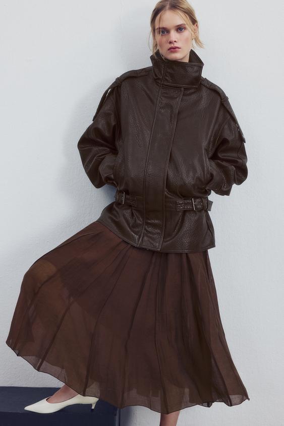 ZW COLLECTION FLOWING COMBINED SKIRT - Chocolate by Zara - Image 0