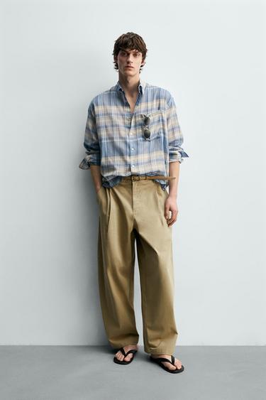 RELAXED FIT KAROHEMD - Grau / Blau von Zara