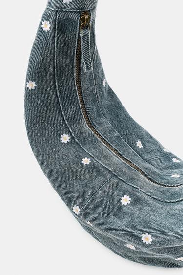 EMBROIDERED DAISY DENIM CROSSBODY BAG - Blue by Zara - Image 4