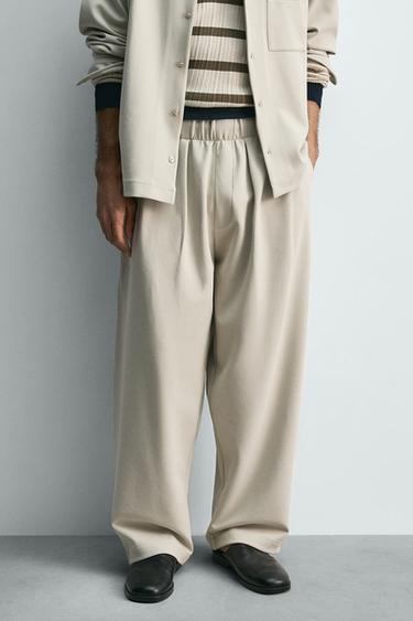 PLEATED INTERLOCK TROUSERS - stone by Zara