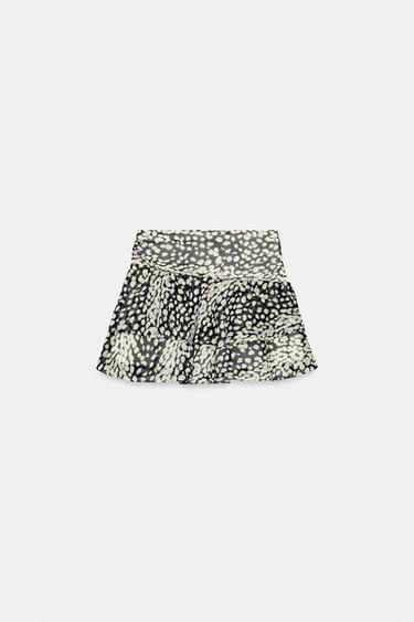 Zara ANIMAL PRINT RUFFLED SKORT - Black / White