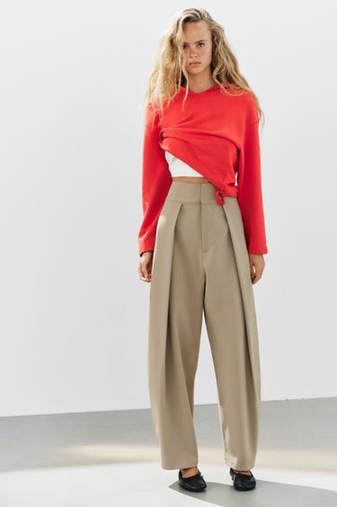 Zara PLEATED BALLOON PANTS - Light camel